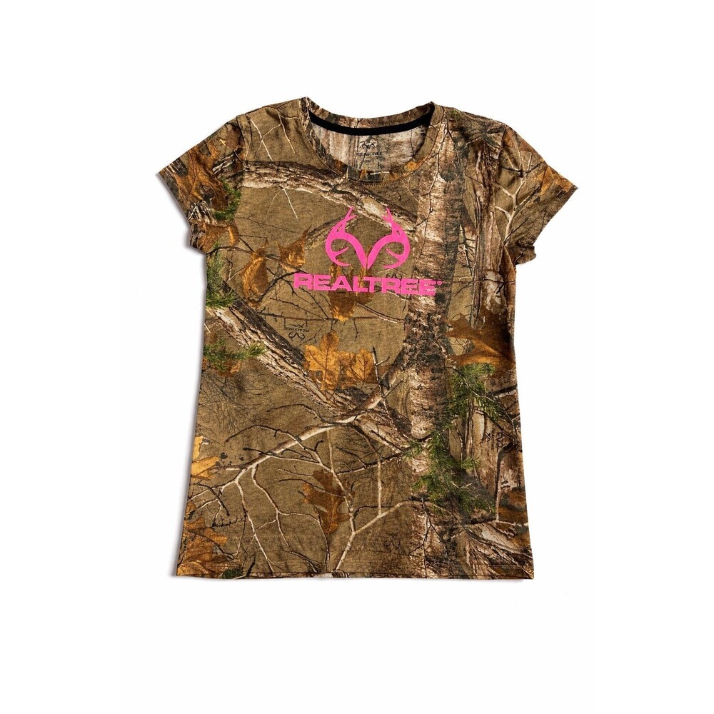 Realtree Camo T-Shirt Womens Medium Pink Logo Hunting Tee Outdoor Casual